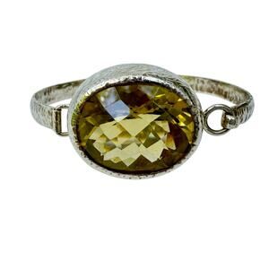 Big Lemon Citrine Hammered Bangle Handmade Sterling 925 Silver Latch Bracelet